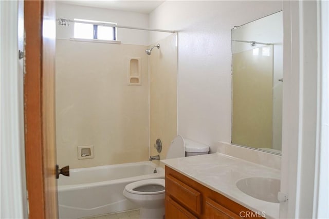 full bathroom with vanity, bathing tub / shower combination, and toilet