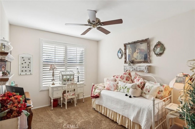 bedroom featuring carpet flooring and ceiling fan