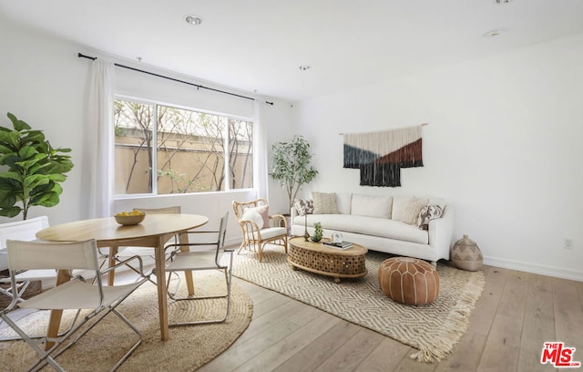 living area with light hardwood / wood-style flooring