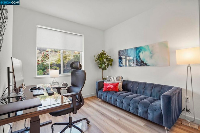 office area featuring light hardwood / wood-style floors