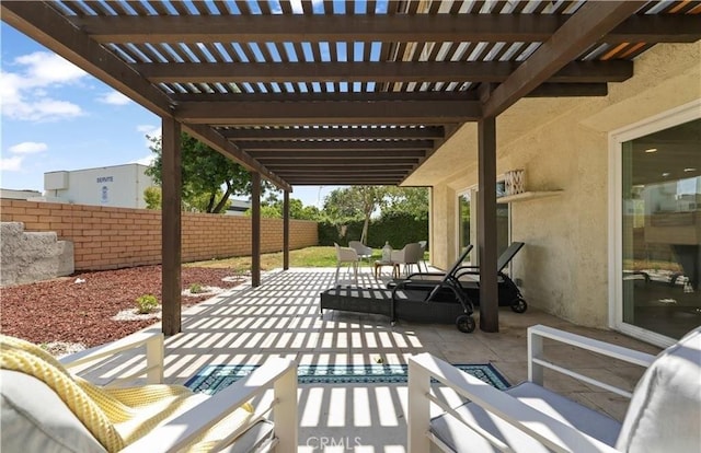 view of patio / terrace featuring an outdoor living space and a pergola