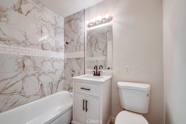 full bath with toilet, vanity, and shower / bathing tub combination