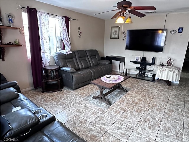 living room with ceiling fan