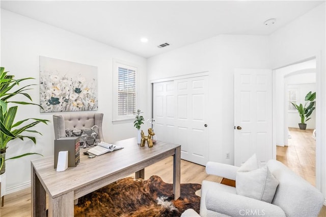 office space featuring light hardwood / wood-style flooring