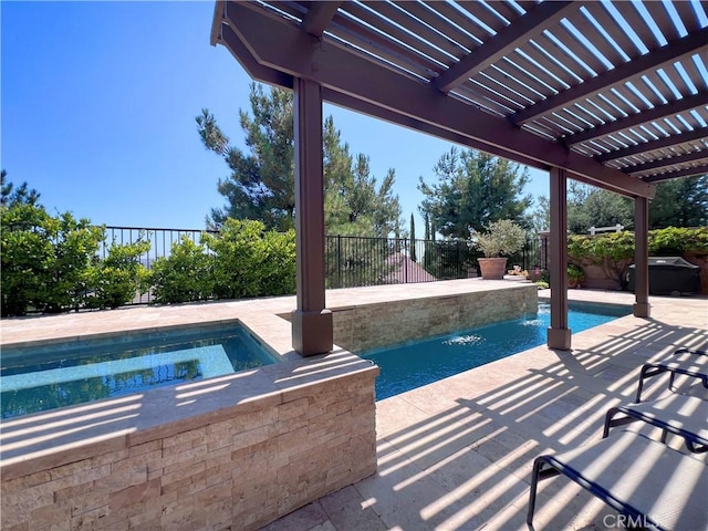 view of swimming pool with a pergola, a jacuzzi, and a patio