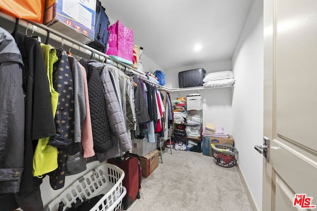 spacious closet with light carpet