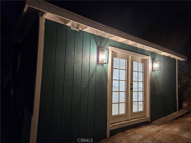 view of outdoor structure featuring french doors