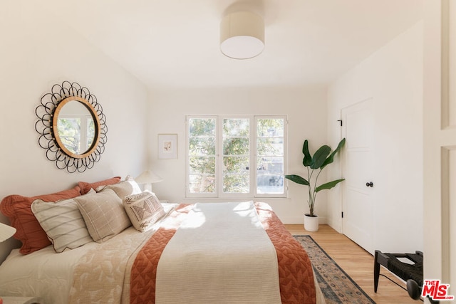 bedroom with light hardwood / wood-style flooring