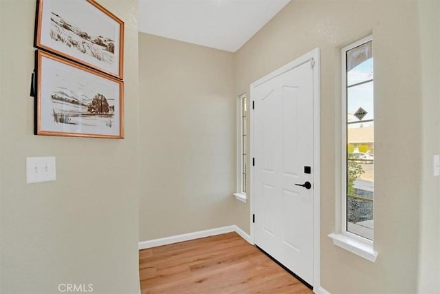 foyer with plenty of natural light and light hardwood / wood-style floors