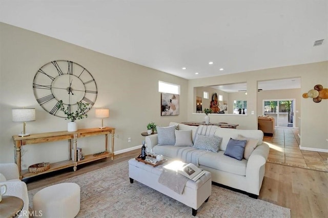 living room with light wood-type flooring