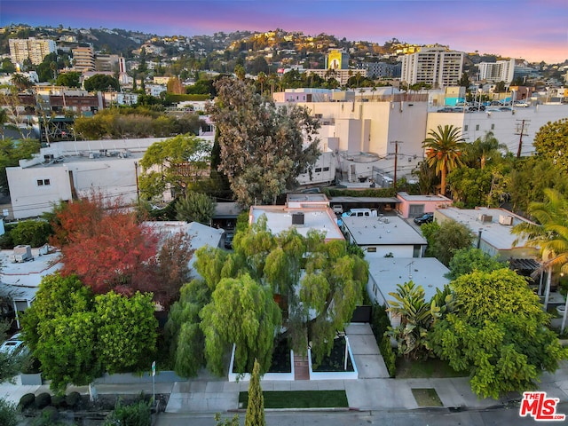 view of aerial view at dusk