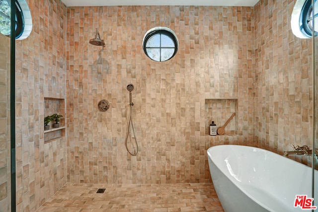 bathroom featuring a healthy amount of sunlight and separate shower and tub