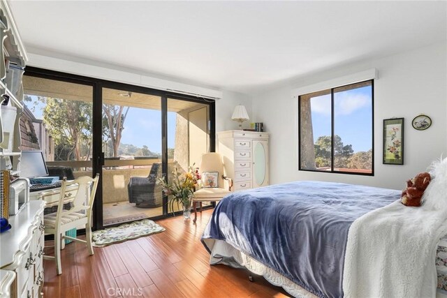 bedroom with multiple windows and hardwood / wood-style flooring