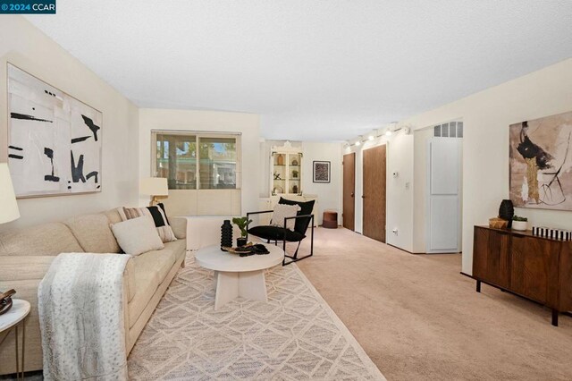 living room with light colored carpet