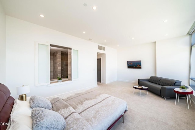 living room with light colored carpet