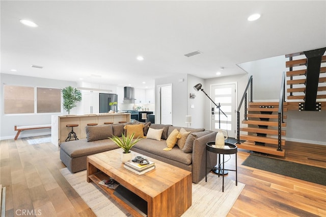 living room featuring light hardwood / wood-style flooring