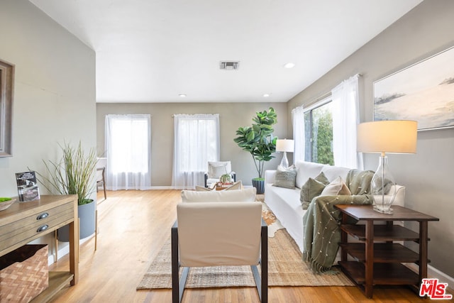 living room with light hardwood / wood-style floors