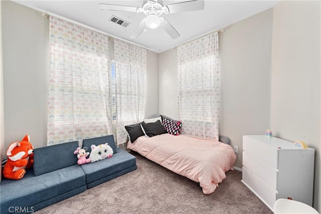 bedroom with carpet flooring and ceiling fan