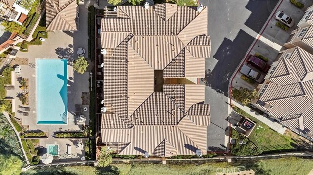 aerial view of a pool area