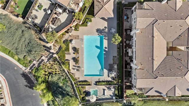 aerial view of a pool area