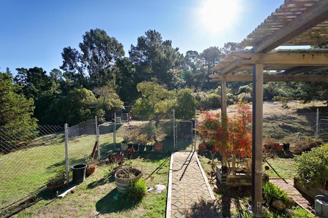 view of yard with a pergola