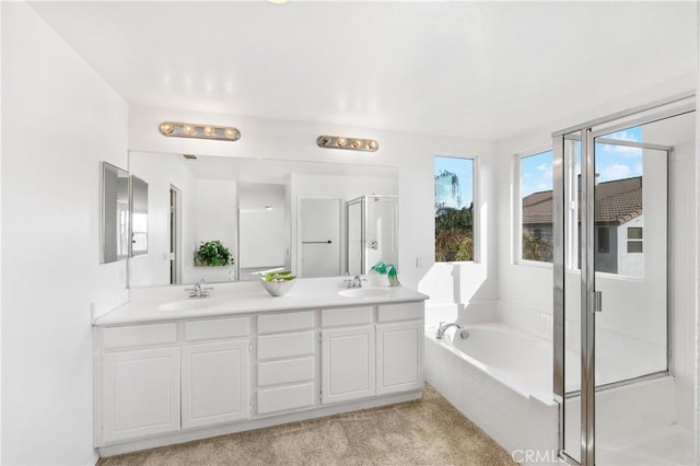 1567 Preston Dr, Perris, CA 92571 - bathroom with double vanity, a stall shower, and a bath