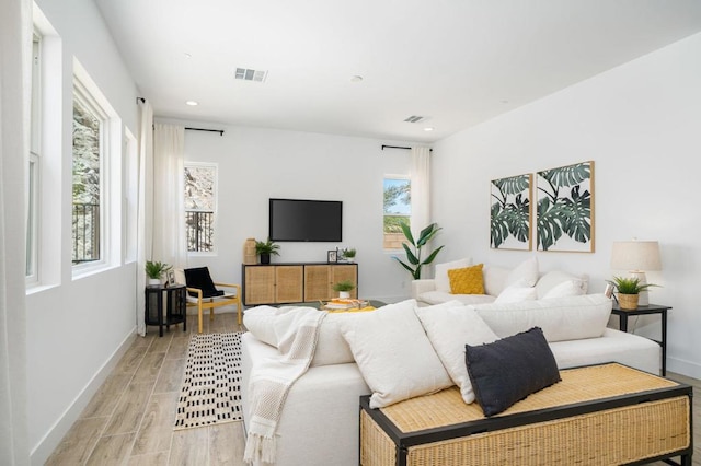 living room featuring light wood-type flooring