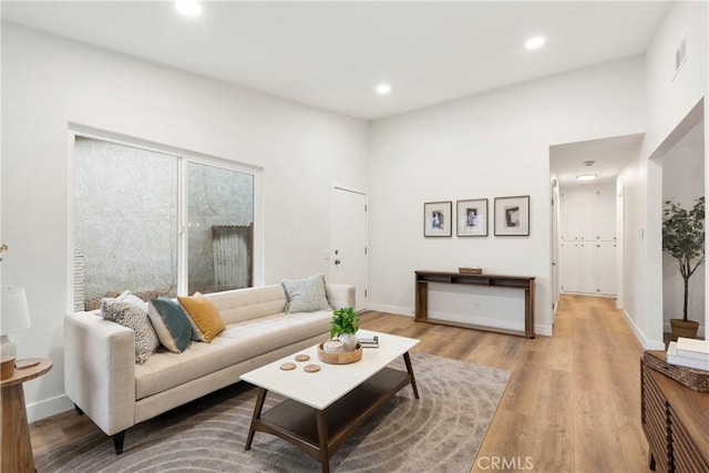 living room with hardwood / wood-style flooring