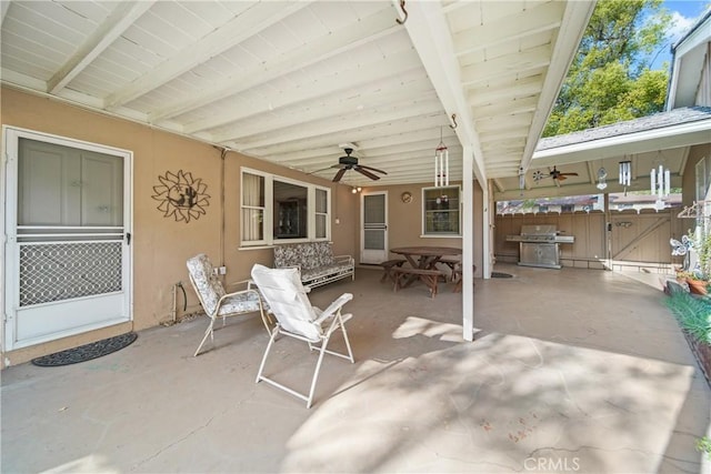 view of patio / terrace featuring area for grilling and ceiling fan