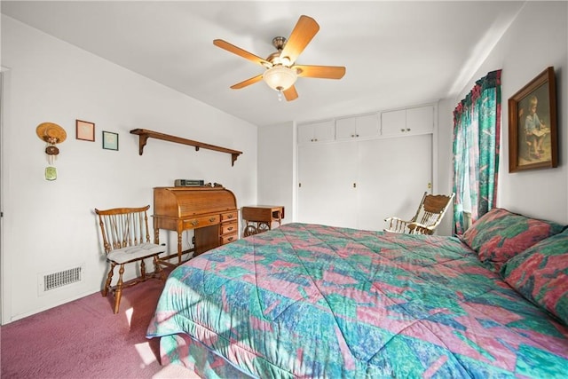 bedroom featuring ceiling fan and carpet floors