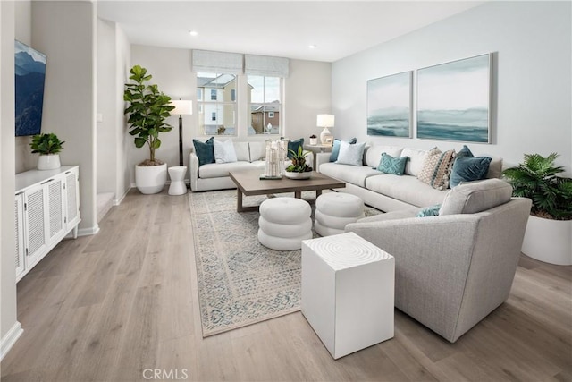 living room with light wood-type flooring