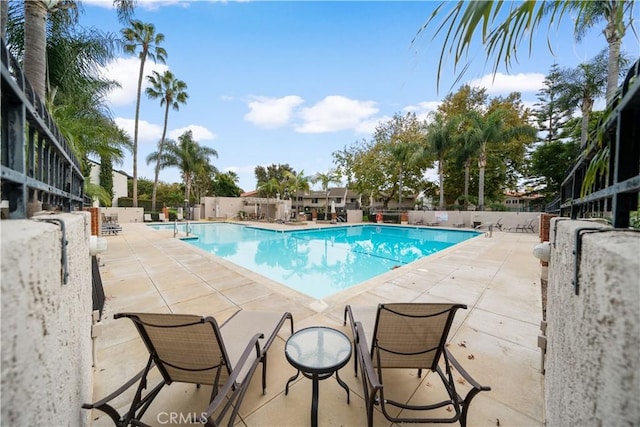 view of swimming pool with a patio