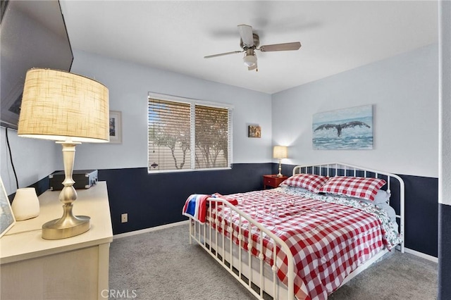 bedroom with ceiling fan and carpet