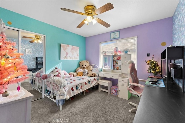 bedroom with carpet floors and ceiling fan