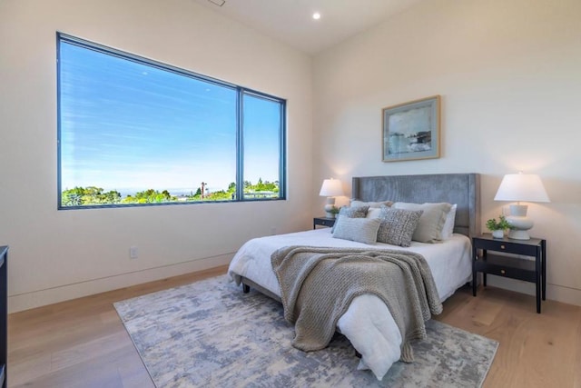 bedroom with light hardwood / wood-style flooring