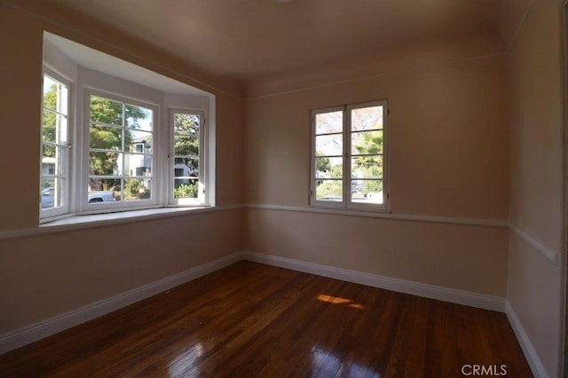 unfurnished room with dark wood-type flooring and a wealth of natural light