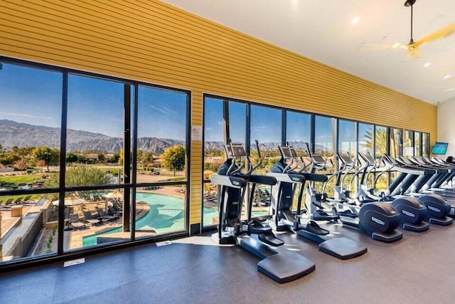 workout area with a mountain view