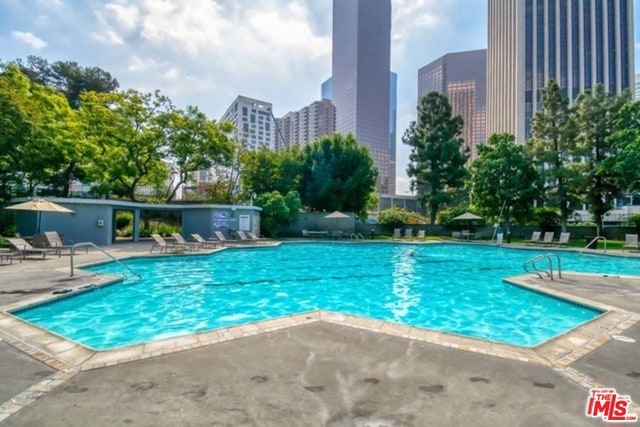 view of swimming pool featuring a patio