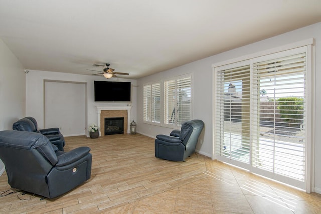 living room featuring ceiling fan