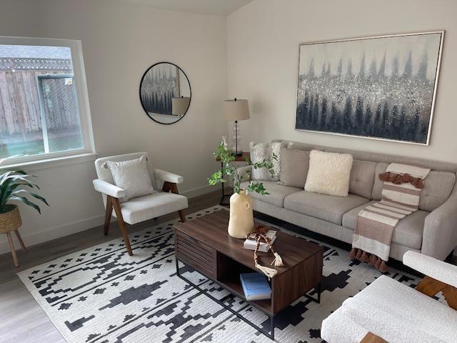 living room with hardwood / wood-style flooring