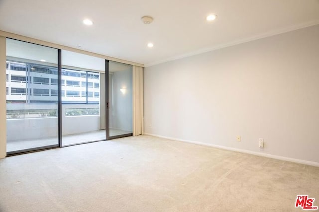 carpeted empty room featuring ornamental molding