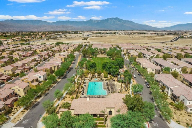 drone / aerial view featuring a mountain view