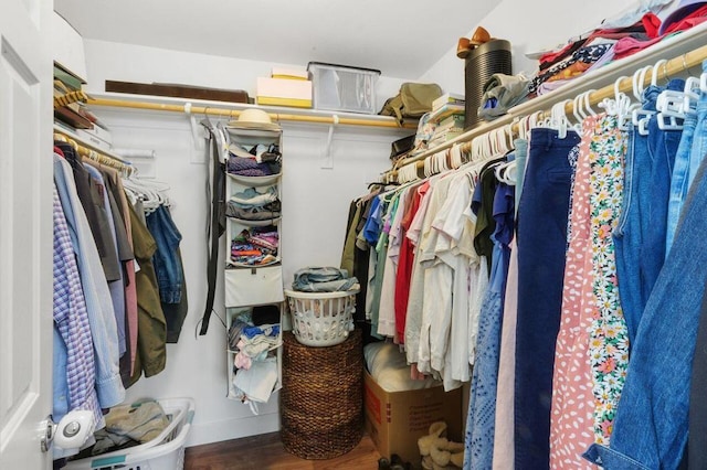 walk in closet featuring hardwood / wood-style floors