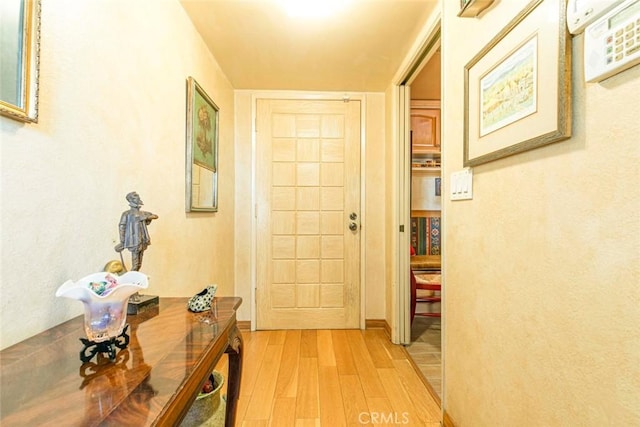 doorway to outside with light hardwood / wood-style flooring