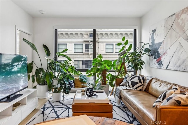 sitting room with hardwood / wood-style floors