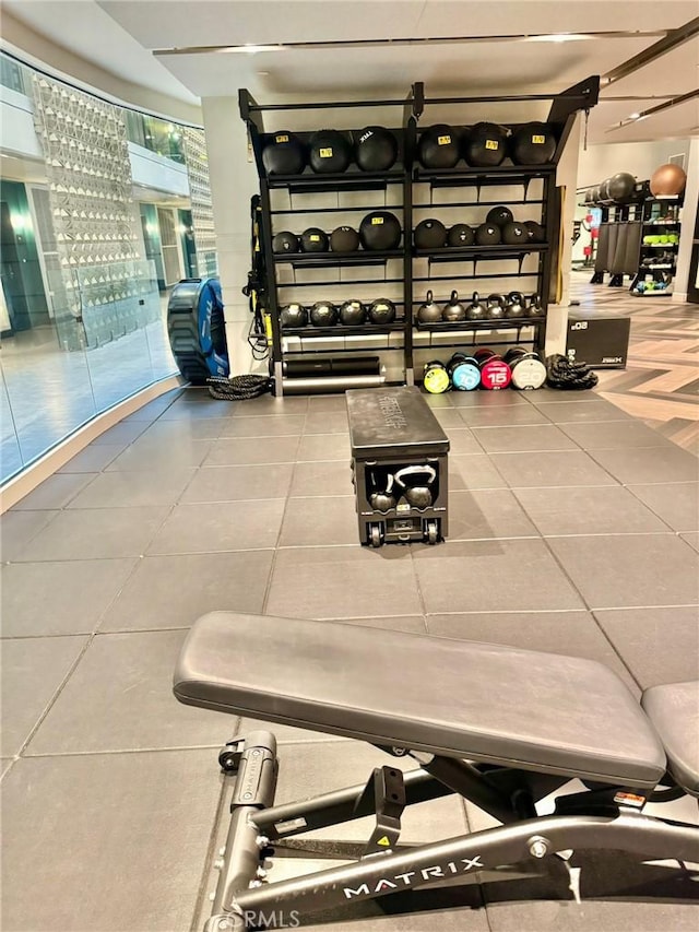 gym with tile patterned floors