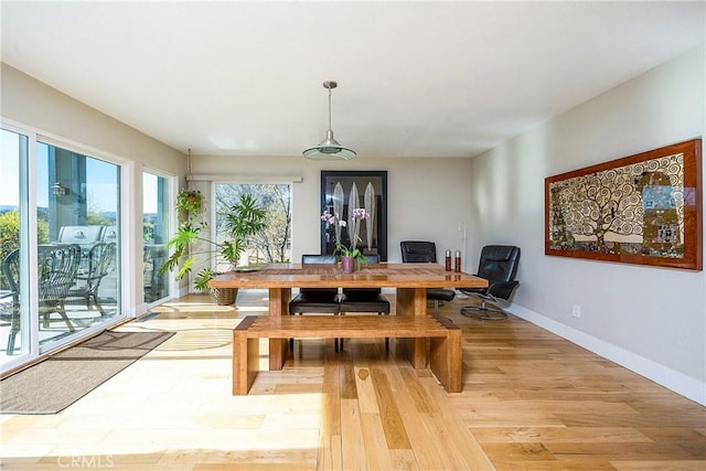 dining room with baseboards and light wood finished floors