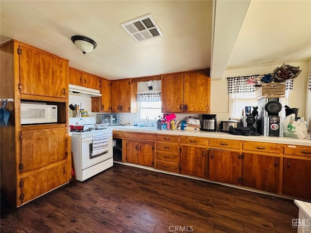 7805 Panama Rd, Lamont, CA 93241 - kitchen featuring sink, white appliances, and dark wood-type flooring