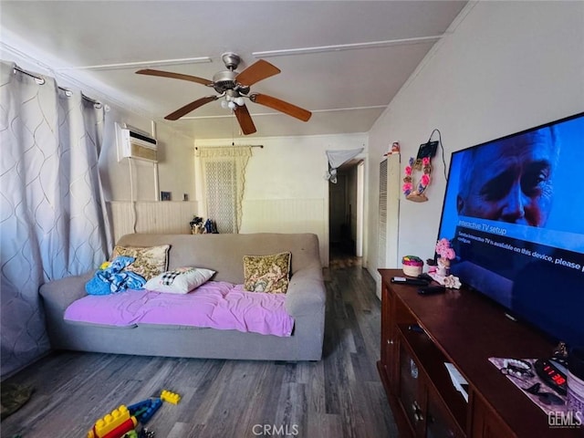 7805 Panama Rd, Lamont, CA 93241 - bedroom featuring a wall mounted AC, ceiling fan, and dark hardwood / wood-style floors