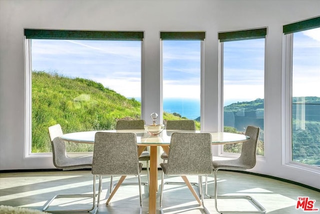 sunroom featuring a water view and a wealth of natural light